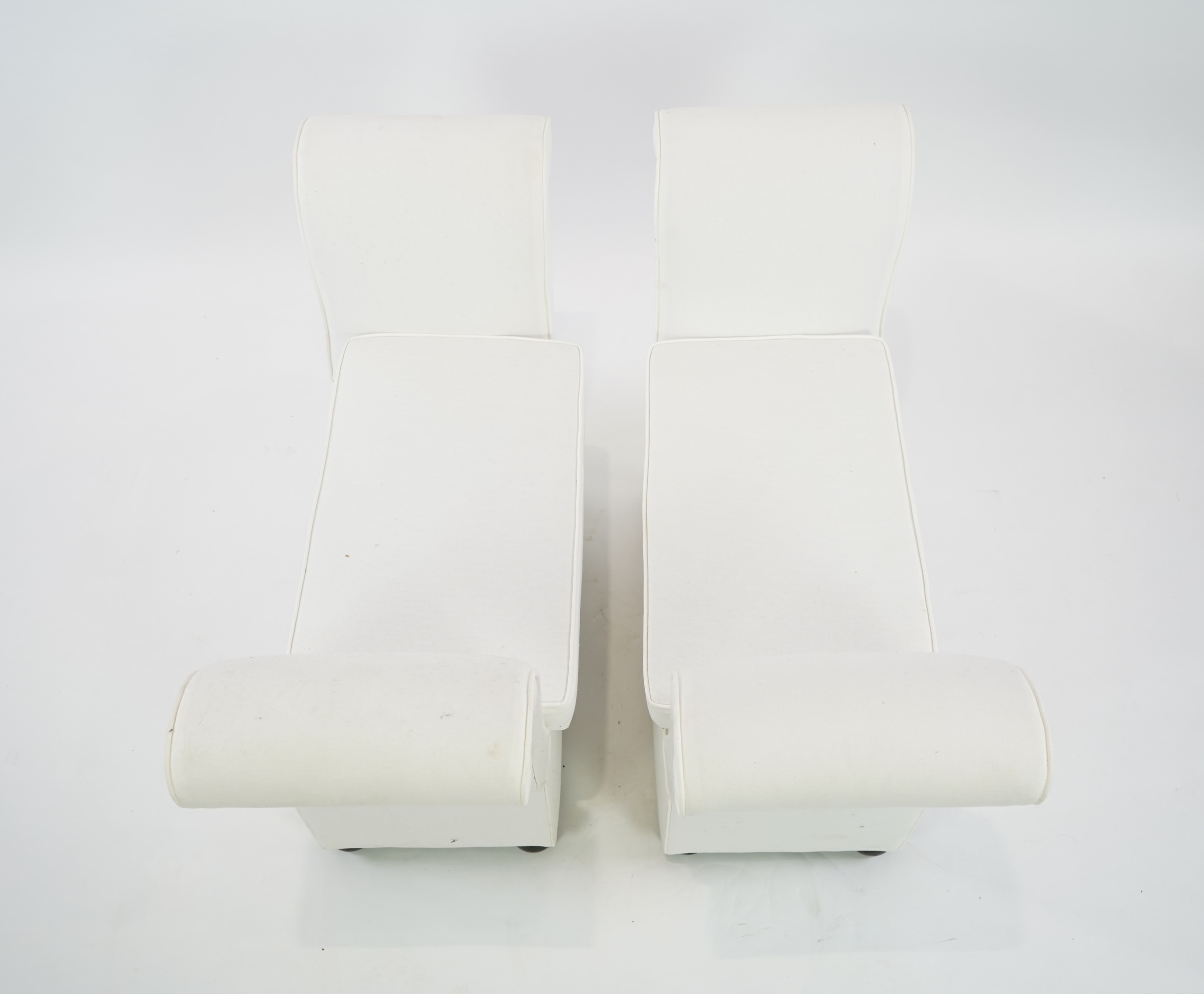 A pair Victorian style upholstered scroll end stools